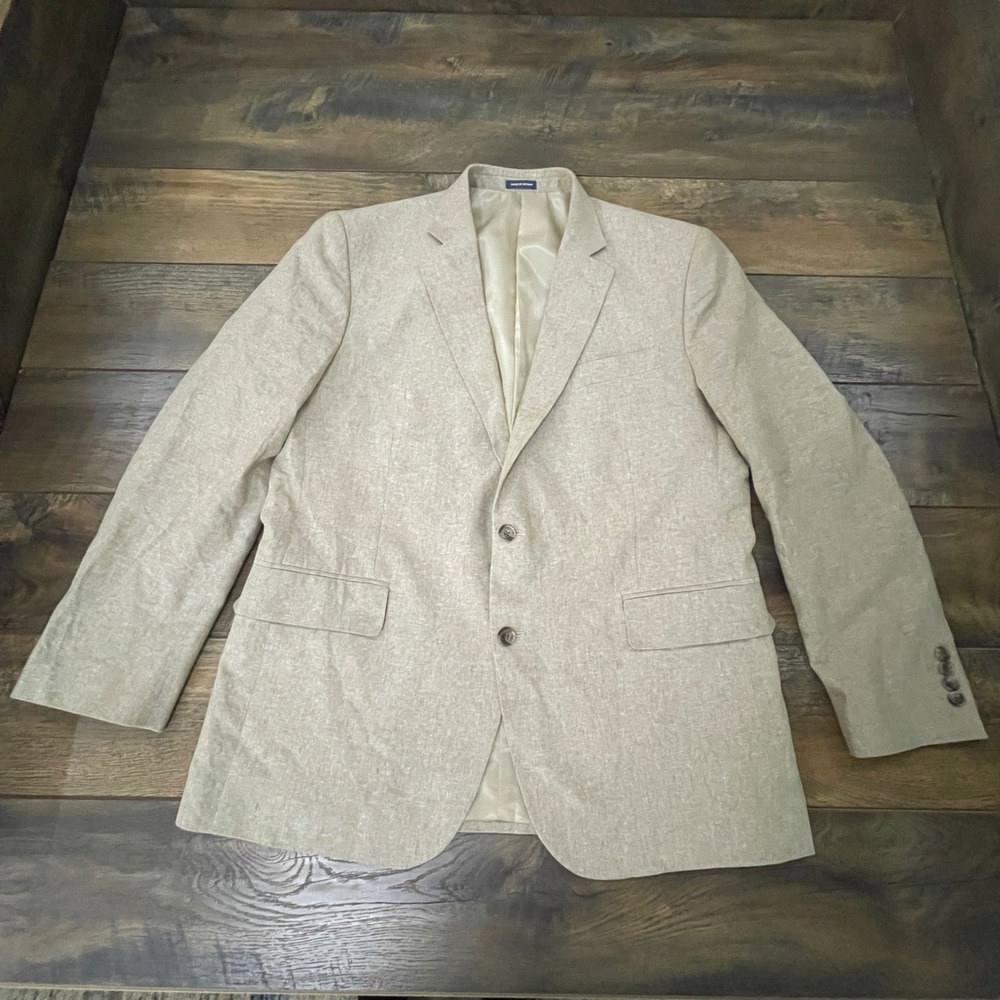 Stafford Signature Mens 44R Classic Fit Linen Cotton Sport Coat Blazer Tan